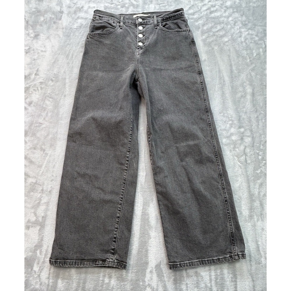Levi's Mile High Cropped Wide Leg Jeans Women W28 L27 Black Baggy Grunge Skate